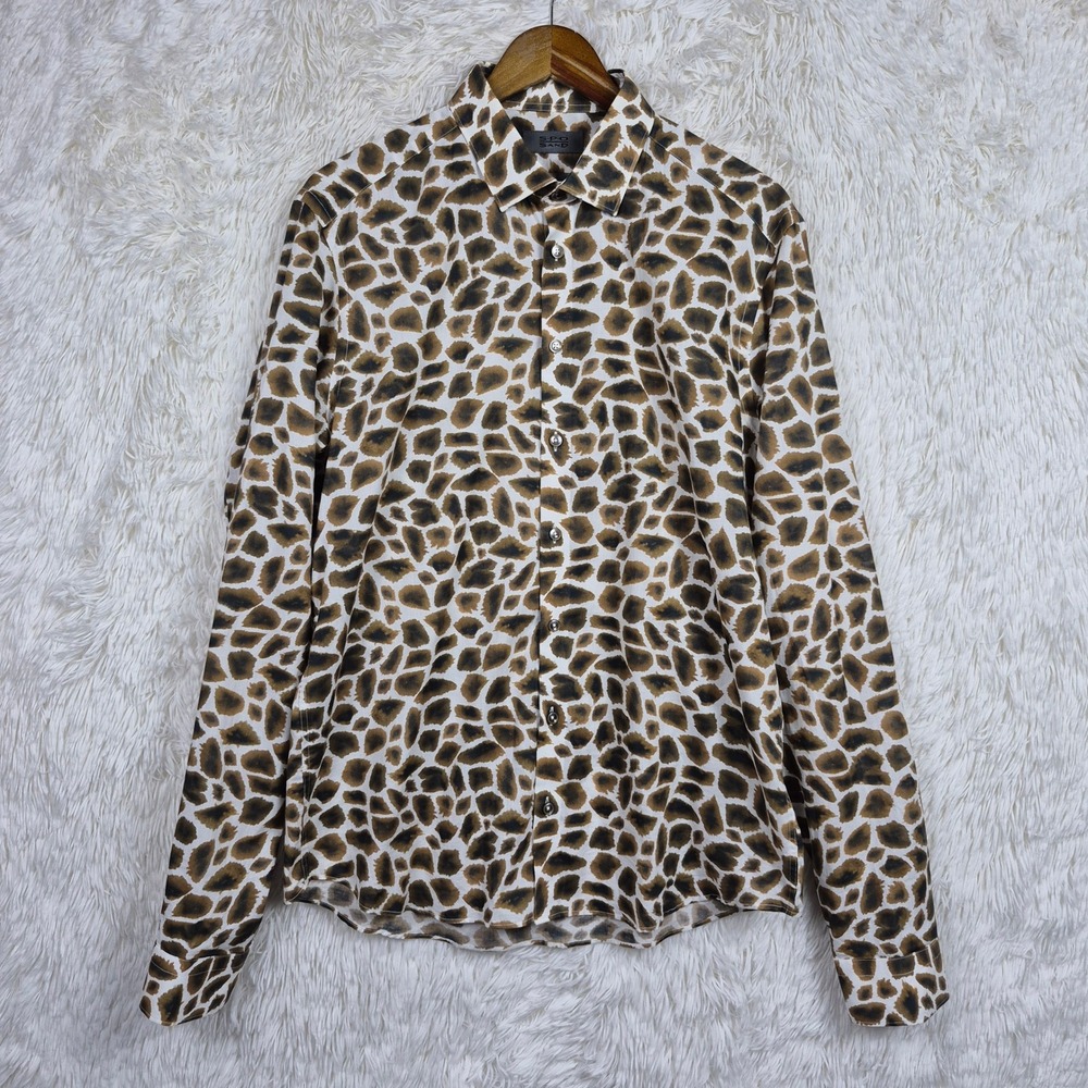 S.P.O. Sand Copenhagen Mens Giraffe Long Sleeve Button Down Shirt Brown Size 42